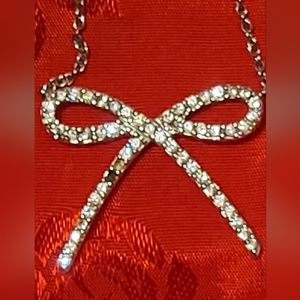 Vintage Sterling Silver Rhinestone Bow Necklace